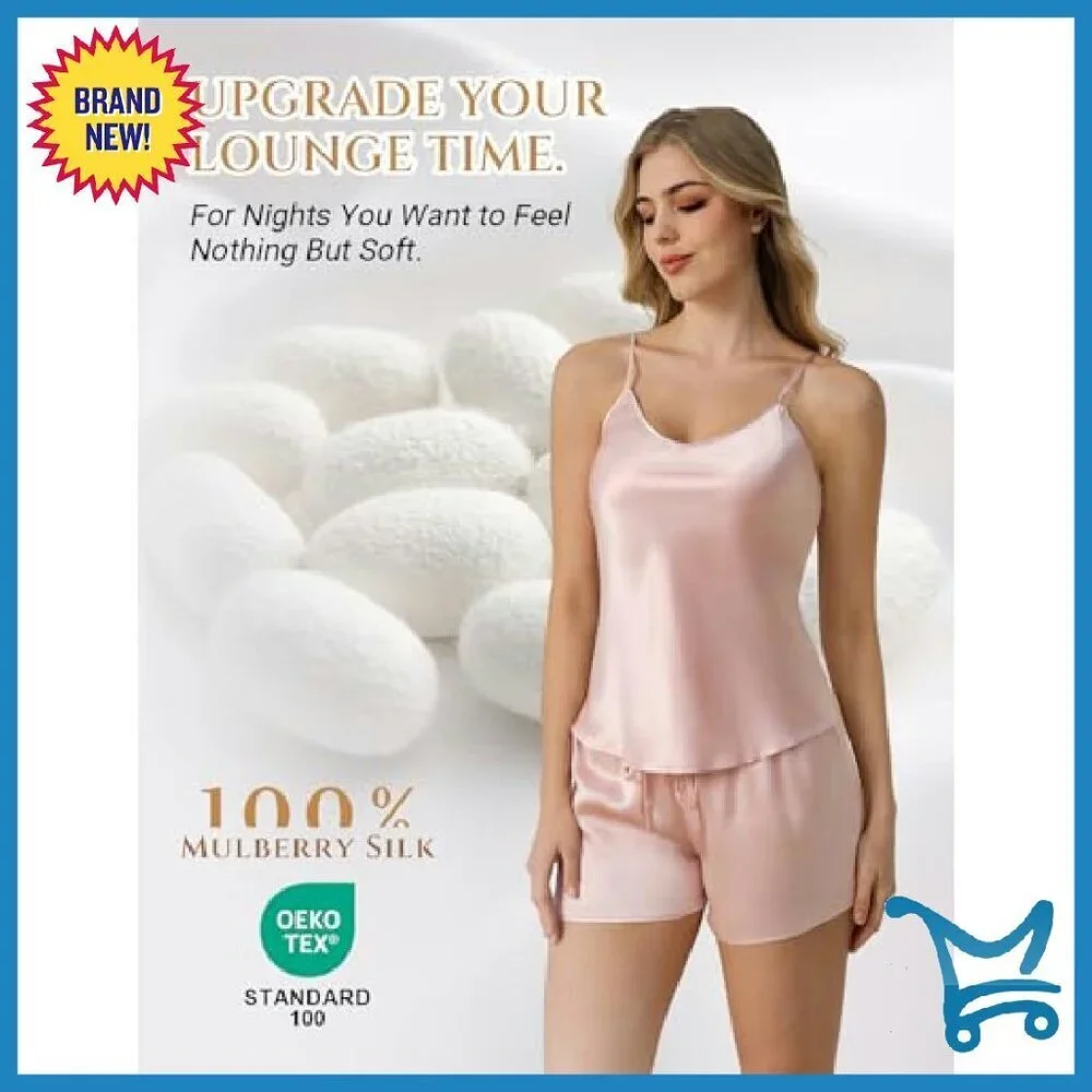 100% Mulberry Silk Pajama Set Adjustable Straps Relaxed Fit